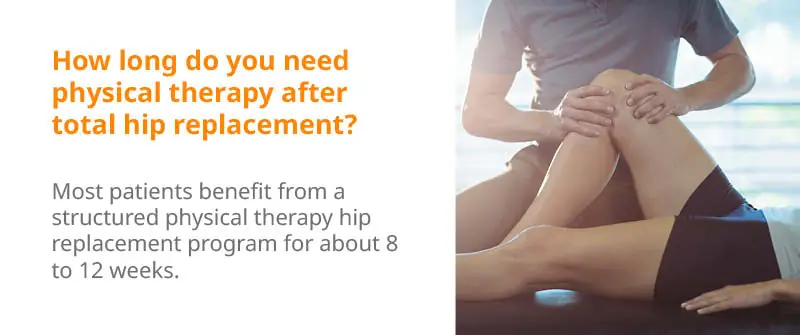 How long do you need physical therapy after total hip replacement?